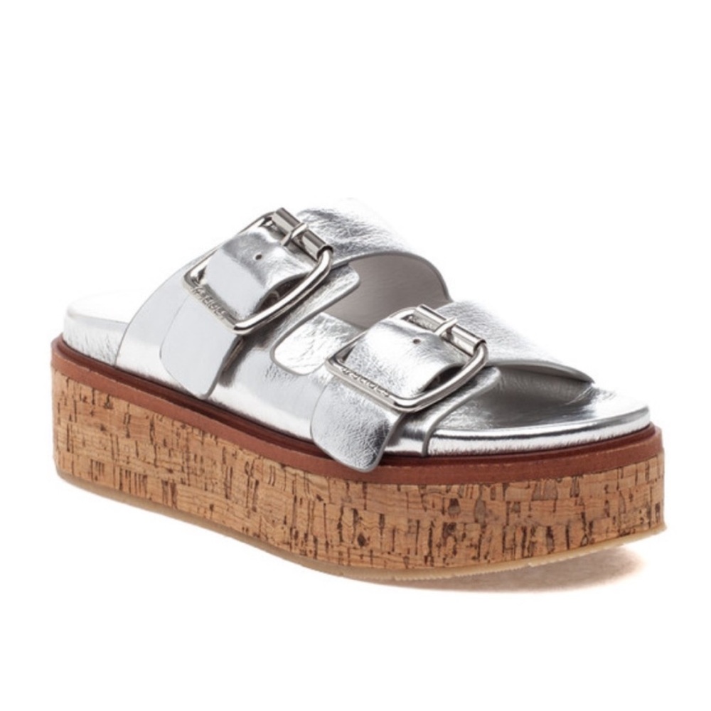 NWT J/SLIDES BELINDA Silver Leather Sandal - Picture 1 of 14